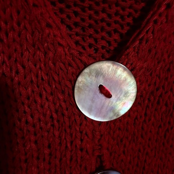 Pure Hand Knit Button Front Cardigan Sweater Women's Size XS/Small Red hi low - Picture 3 of 6